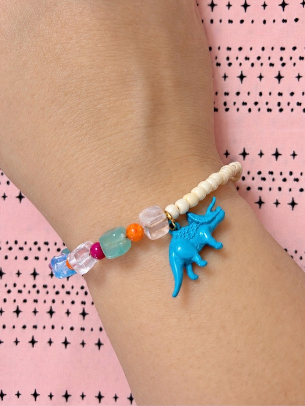 Handmade Blue Dinosaur Beaded Bracelet - Cute Charm Accessory